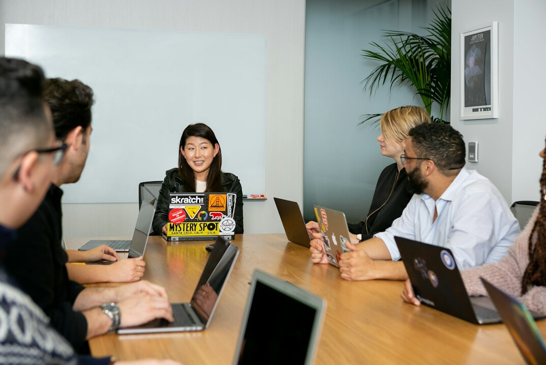 business meeting with laptops